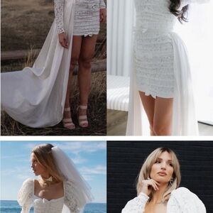 NWT For Love & Lemons Colette Lace Bow Bridal Dress With Train Size Small